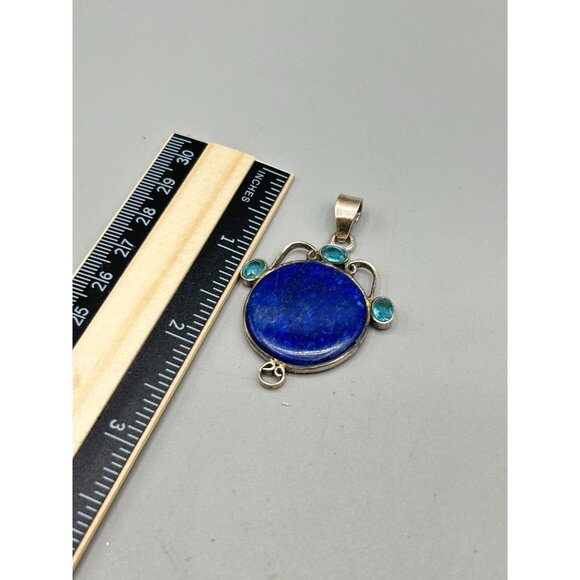 Lapis Lazuli Sterling Silver Pendant with Blue Topaz Glass Stones Length - Picture 5 of 5